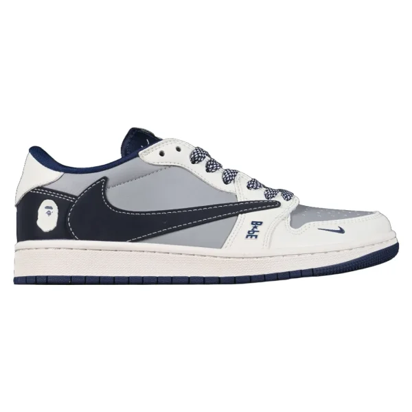 Bapesta x TScott x AJ 1 Low White Midnight Navy Grey